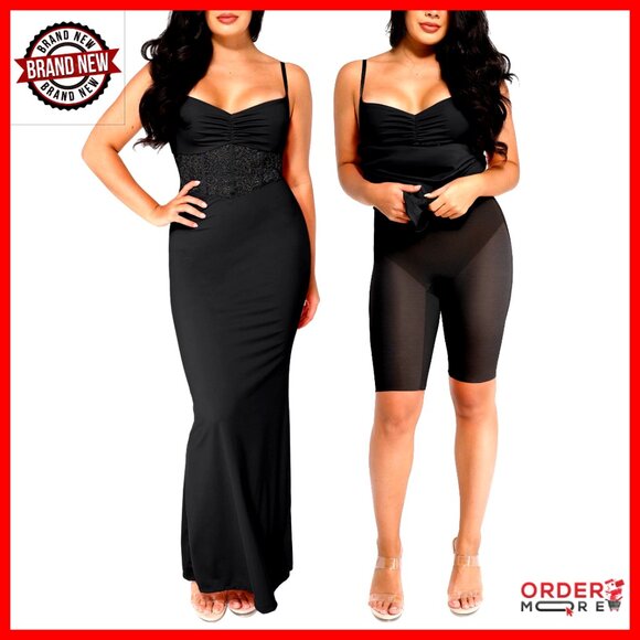 Lace Formal Maxi Dress with Built-in Shapewear Corset Evening Gown Elegant